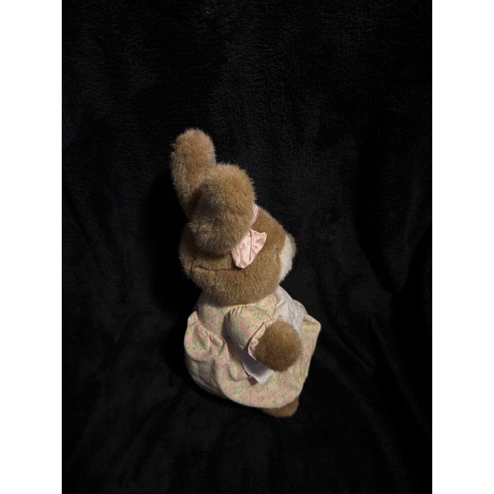 Vintage 1987 Plush Creations Inc Rabbit Floral Dress Brown Bunny 14" - Picture 5 of 6